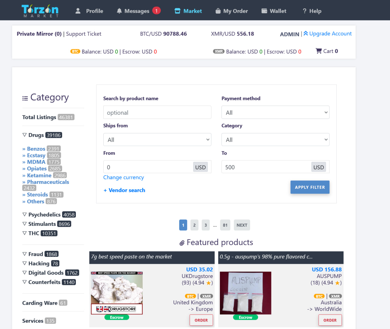 Torzon Market interface screenshot